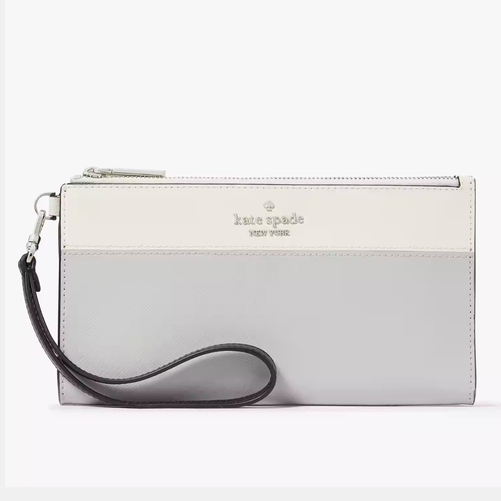 Kate Spade Madison Double Zip Wristlet Wallet Phone Holder 
Platinum Grey Multi